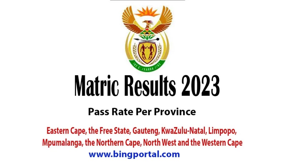 Matric pass rate for 2023 Per Province