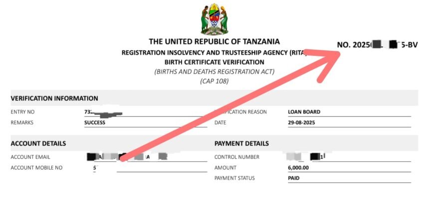 How to get RITA Birth Certificate verification number For HESLB Loan Application
